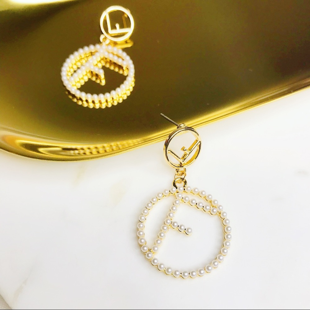 Pearl Letter Statement Drop Earrings - Picture 3 of 7